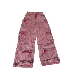 Aelfric Eden Pink Denim Cargo Pants Size 26 Utility Pocket Streetwear